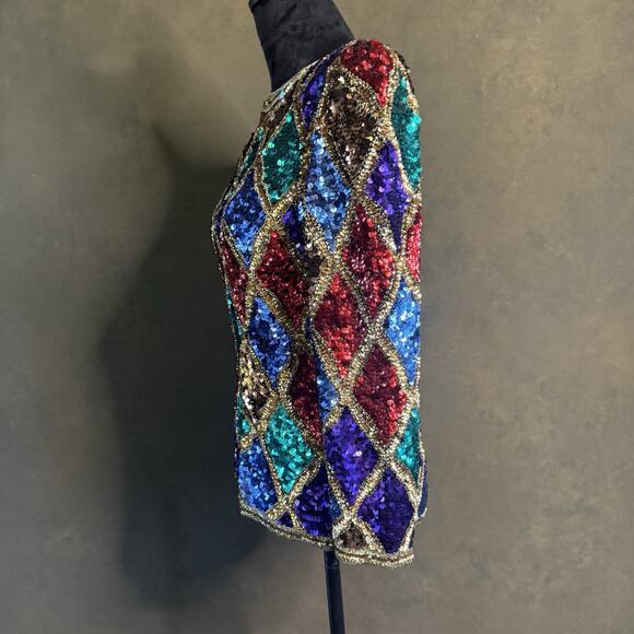 Vintage Black Tie Silk Sequin Top Stunning Condition Size Small Vintage 80's - Picture 4 of 13